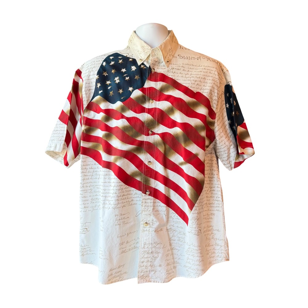 Cotton Traders Sport American Flag Shirt Mens Size Large Declaration Americana
